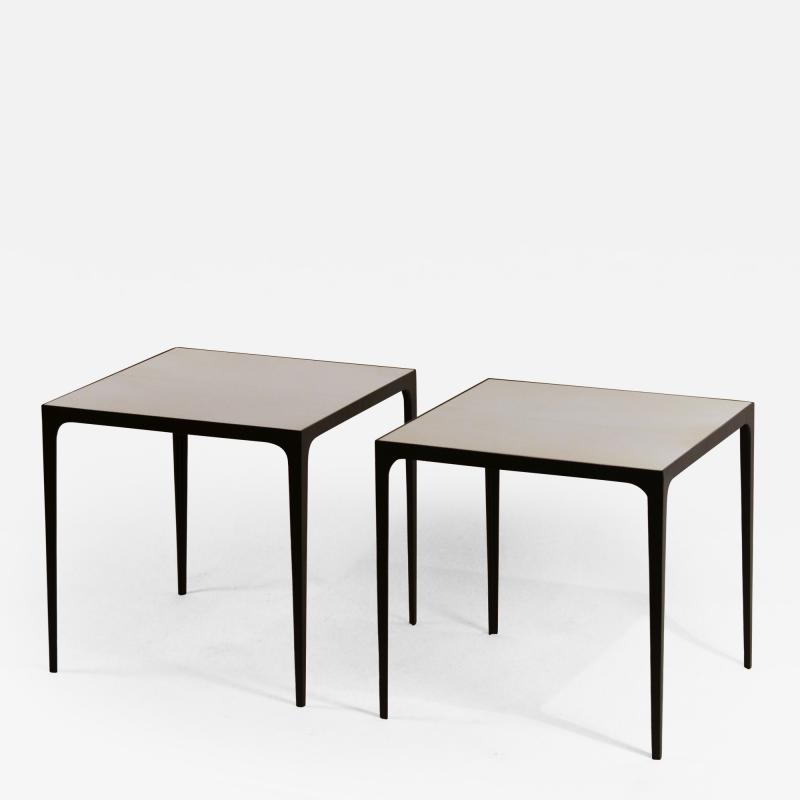  Design Fr res Pair of large Esquisse Wrought Iron and Parchment Side Tables by Design Fr res