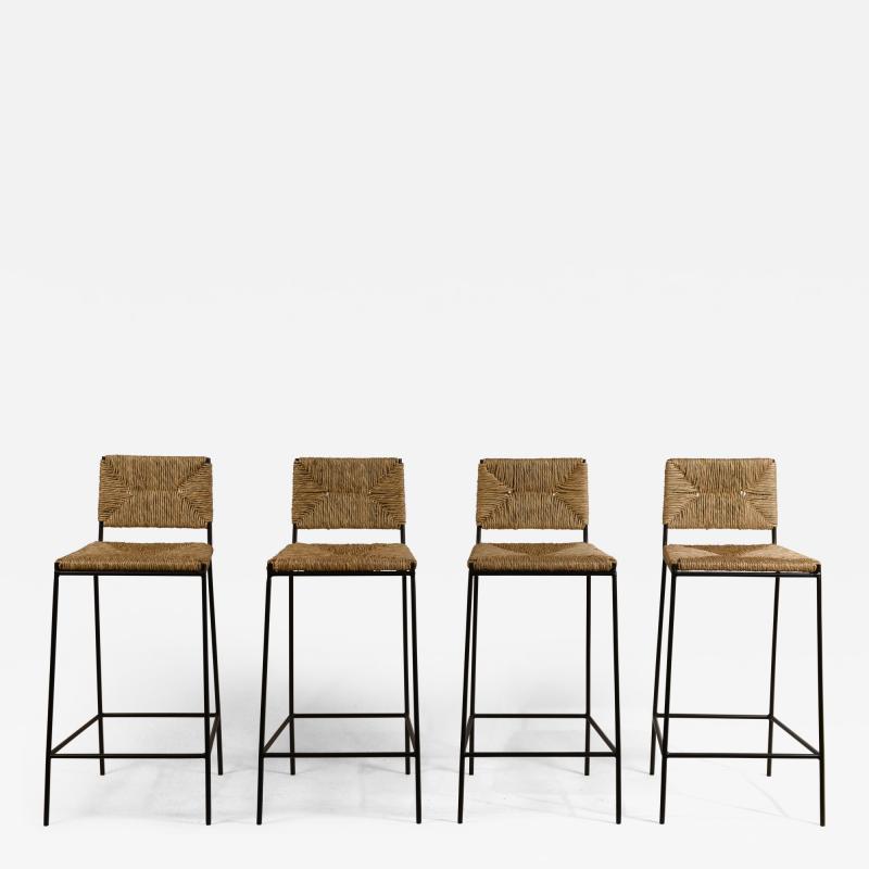  Design Fr res Set of 4 Campagne Steel and Rush Counter Stools by Design Fr res