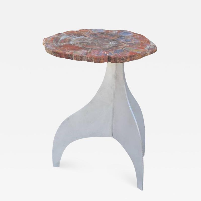  Design Fr res Seve Petrified Wood and Aluminium Side Table by Design Fr res