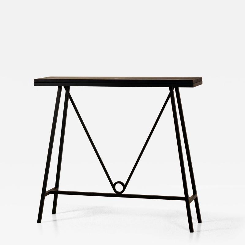  Design Fr res Trap ze Blackened Steel and Goatskin Console by Design Fr res