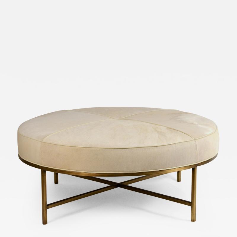  Design Fr res White Hide and Patinated Brass Tambour Ottoman by Design Fr res