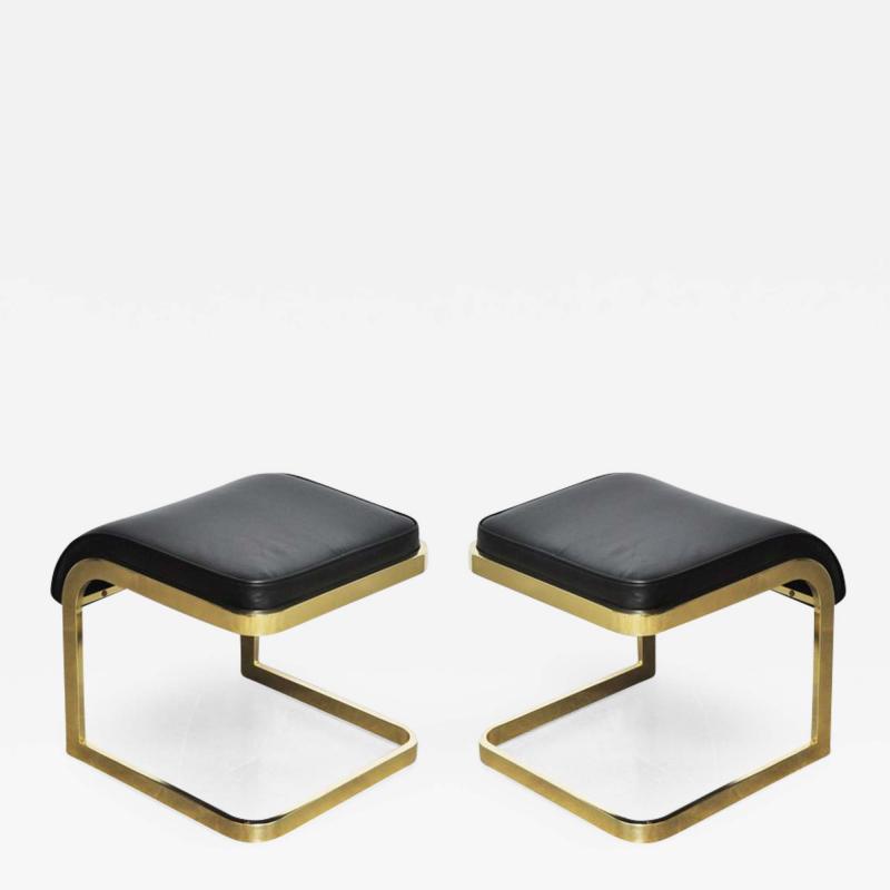  Design Institute America Brass and Leather Stools by DIA