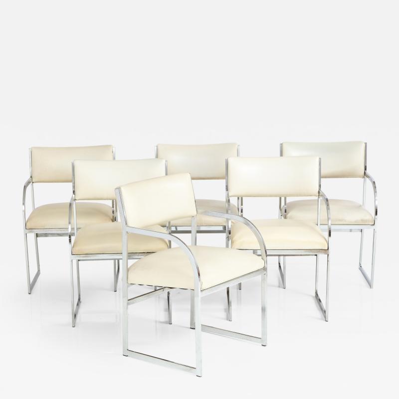  Design Institute America DIA A Set of Six Chrome Dining Arm Chairs