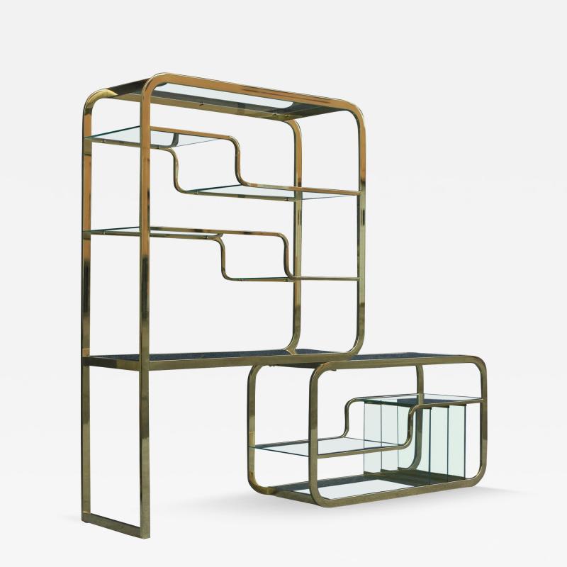  Design Institute America DIA DIA Milo Baughman Style Adjustable Brass Glass Etagere Mid Century Art Deco