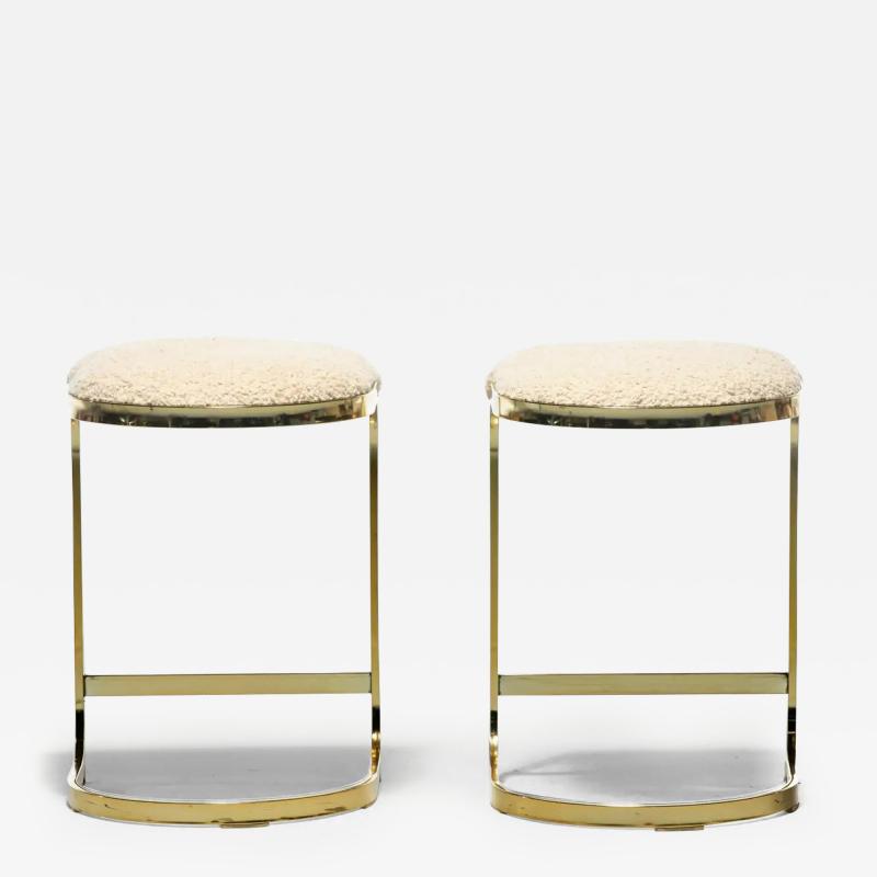  Design Institute America DIA Set of 3 Design Institute of America Brass Stools in Ivory White Boucl c 1980