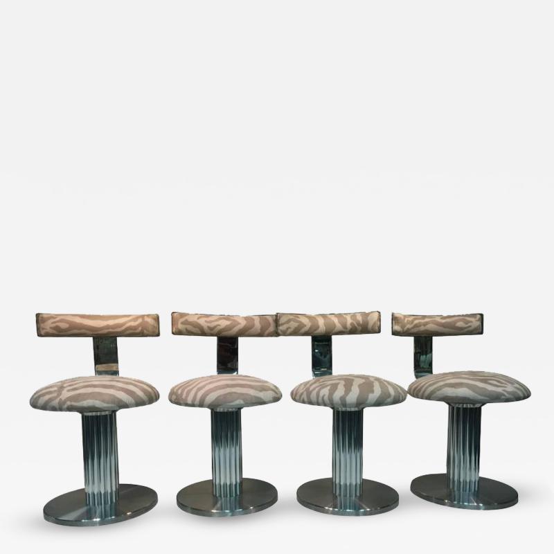  Design Institute America Rare and Exceptional Set of Four Chrome Bar Stools or Side Chairs by DIA