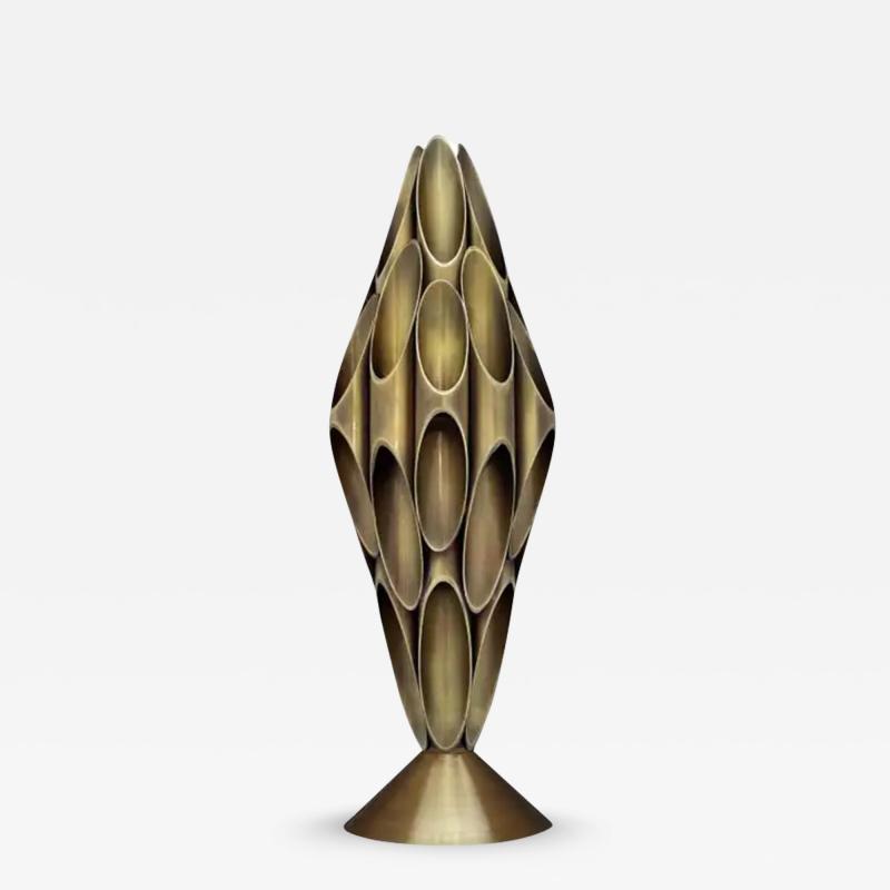  Design Line Hollywood Regency Tubular Table Sculpture Brass Accent Lamp after Mastercraft