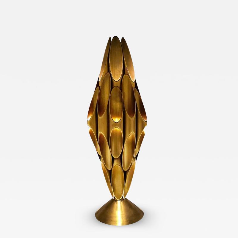  Design Line Hollywood Regency Tubular Table Sculpture Brass Accent Lamp after Mastercraft
