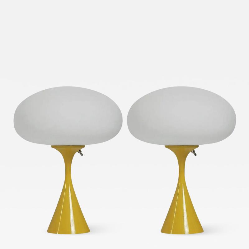  Design Line Pair of Mid Century Modern Table Lamps by Design Line in Yellow White Glass