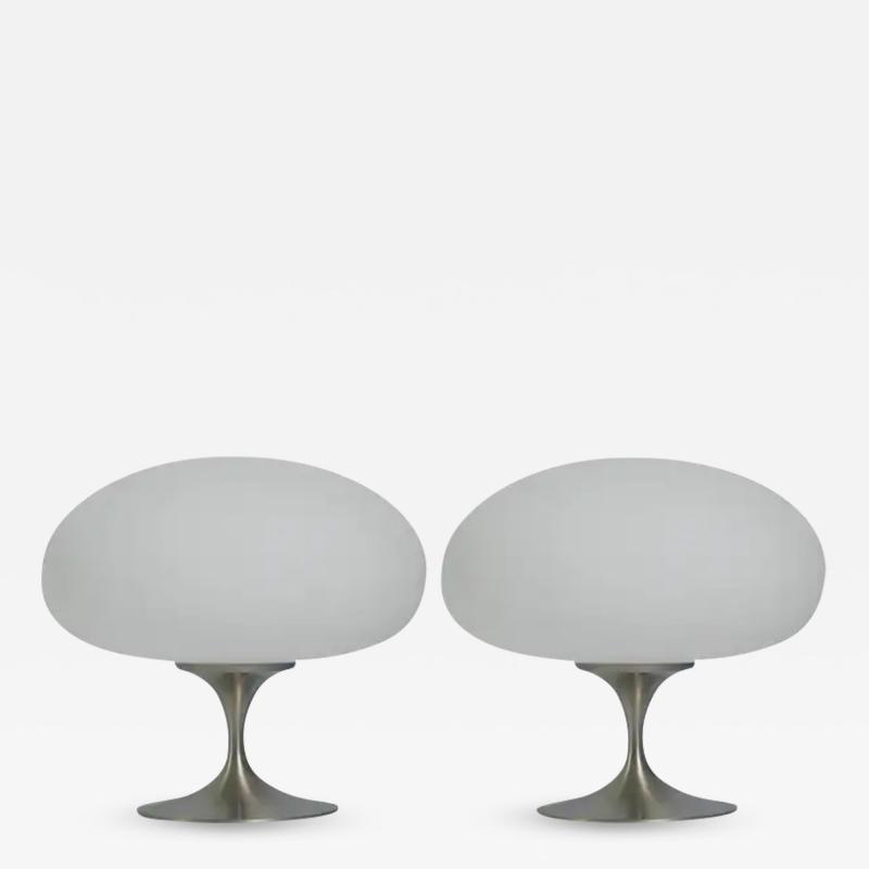  Design Line Pair of Mid Century Tulip Stemlite Lamps by Designline in Nickel White Glass