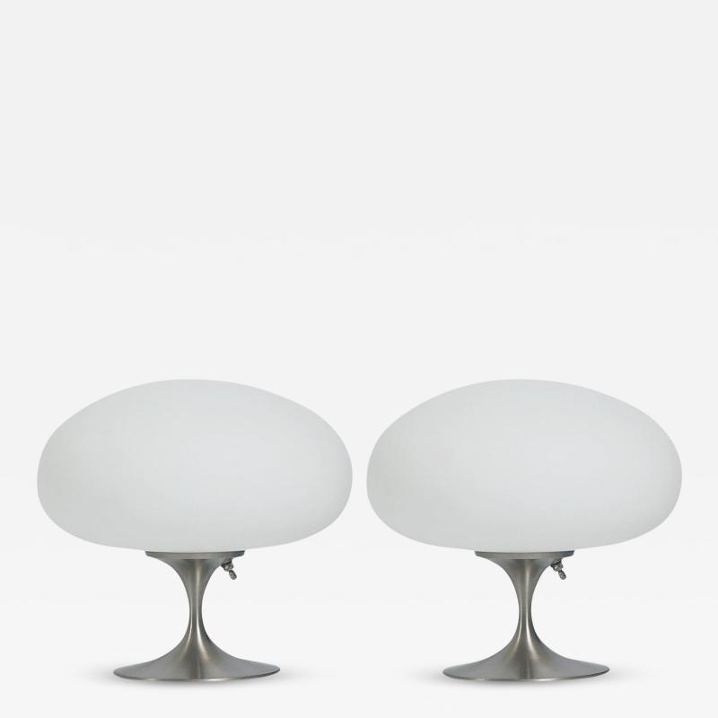  Design Line Pair of Mid Century Tulip Stemlite Lamps by Designline in Nickel White Glass