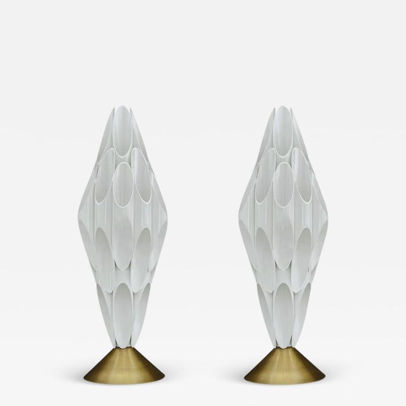  Design Line Pair of Space Age Post Modern Table Lamps in Gold White after Rougier