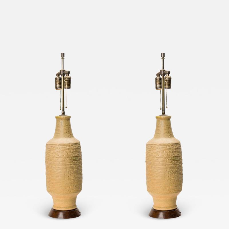  Design Technics Pair Of Design Technics Mid Century Textured Beige Ceramic Table Lamps