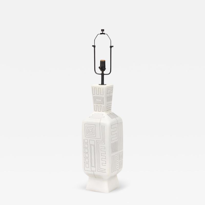  Design Technics Tall Architectural Table Lamp Ceramic Incised Abstract Geometric