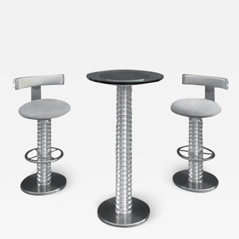  Designs for Leisure Ltd Design for Leisure Gray Ultrasuede Lucite Aluminum Glass Postmodern Bar Suite