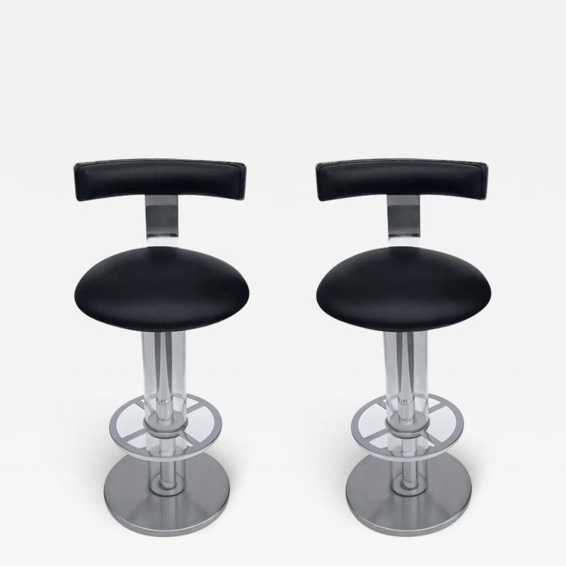  Designs for Leisure Ltd Pair of Mid Century Modern Bar Stools in Chrome Black by Design for Leisure