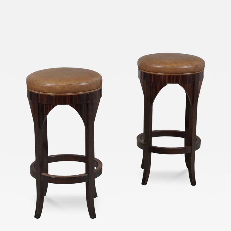  Dessin Fournir Companies Pair of Dessin Fournir Macassar Ebony Leather Jansen Bar Counter Stools