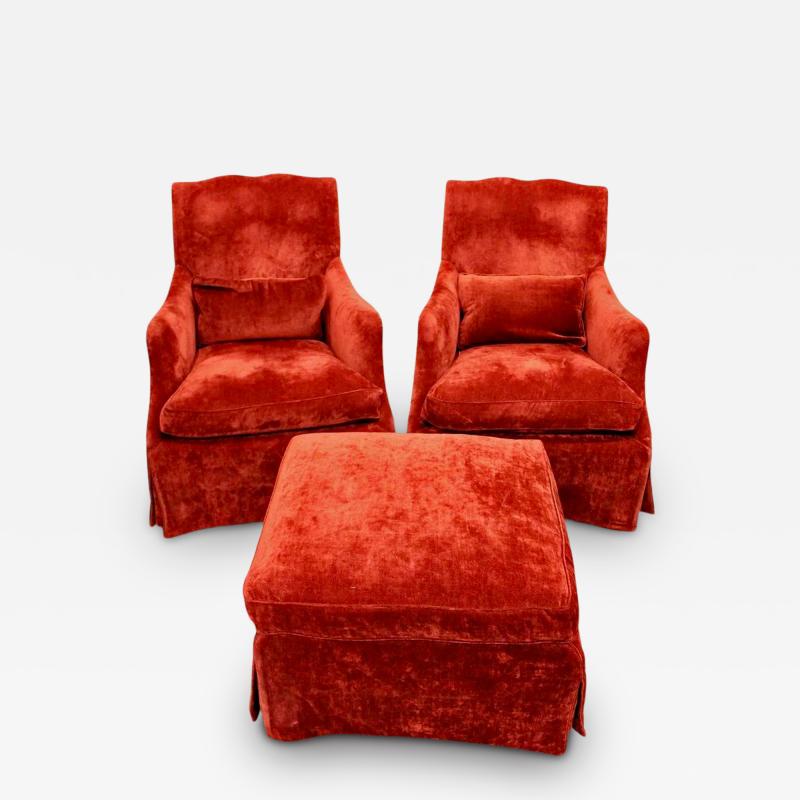  Dessin Fournir Companies Pair of Dessin Fournir Red Velvet Austin Club Chair 1 Ottoman