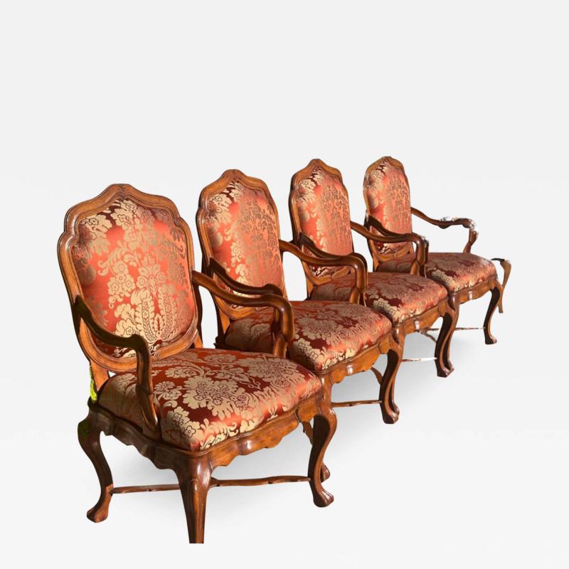  Dessin Fournir Companies Set of 18th C Style Therien Studio Workshops Venetian Walnut Dining Arm Chairs