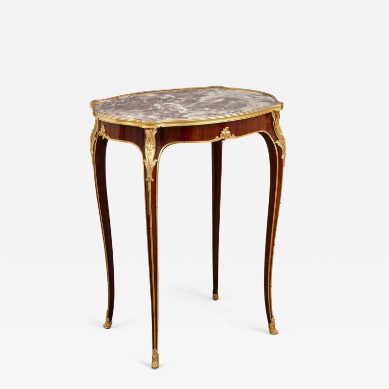  Deveraux Louis XV Style Ormolu Mounted Side Table with Marble Top Retailed by Deveraux