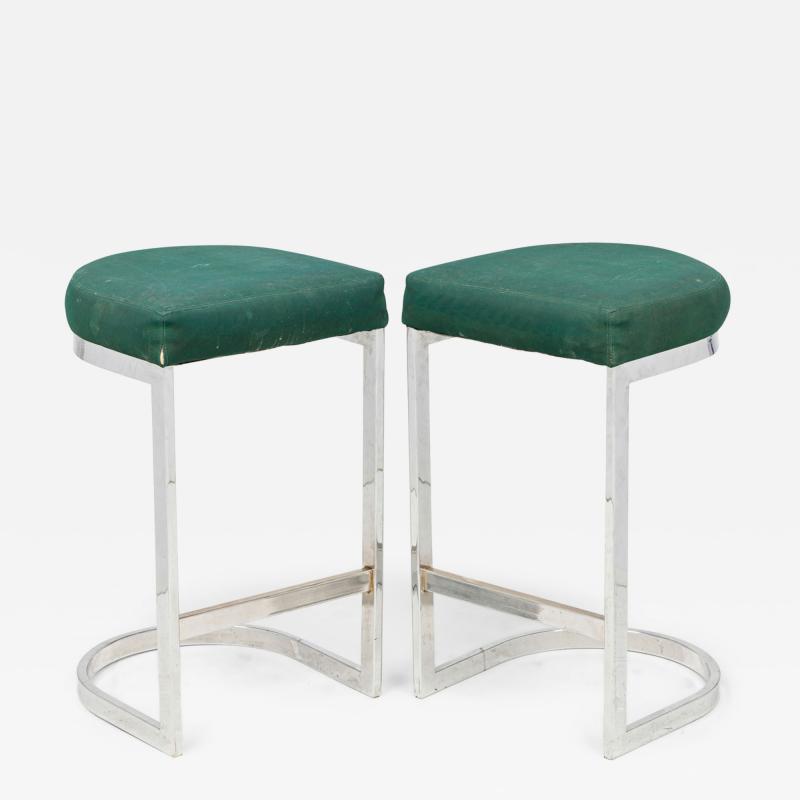  Dillingham Manufacturing Company Pair of Dillingham Horseshoe Cantilevered Forest Green and Metal Barstools