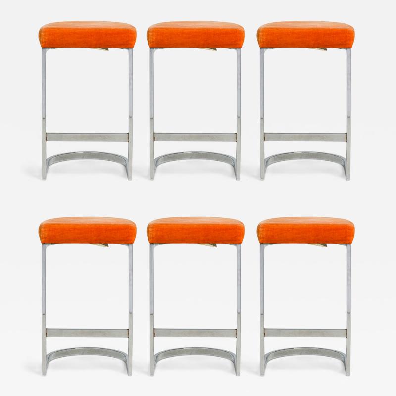  Dillingham Manufacturing Company Set of 6 Dillingham Horseshoe Cantilevered Orange Velour Metal Barstools