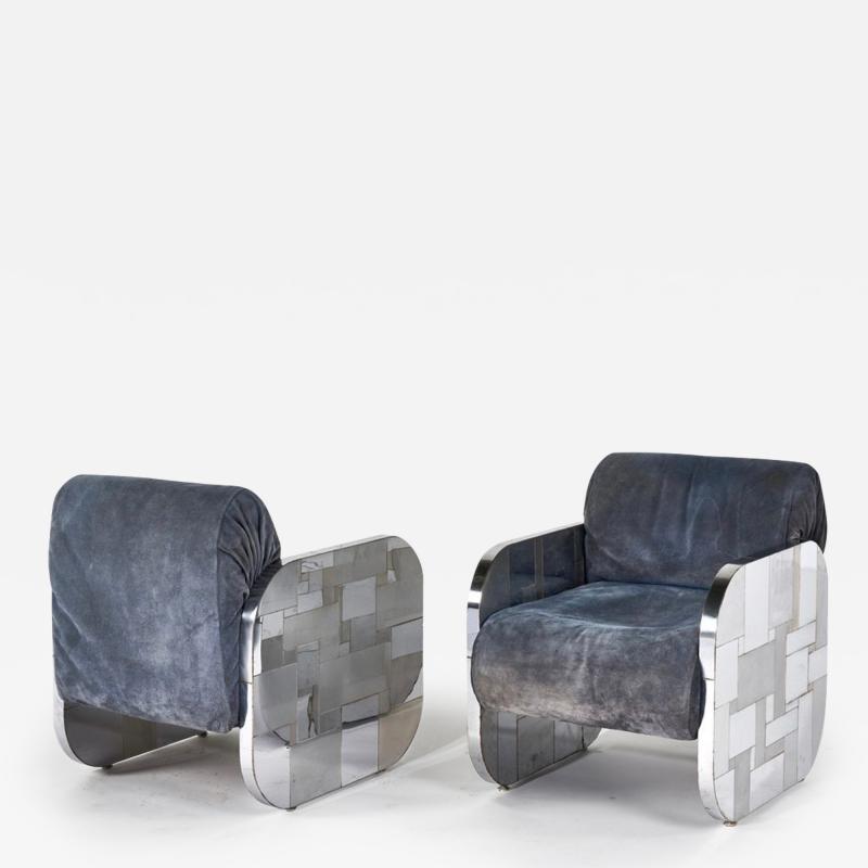  Directional Paul Evans Chrome and Suede Cityscape Lounge Chairs for Directional 1970
