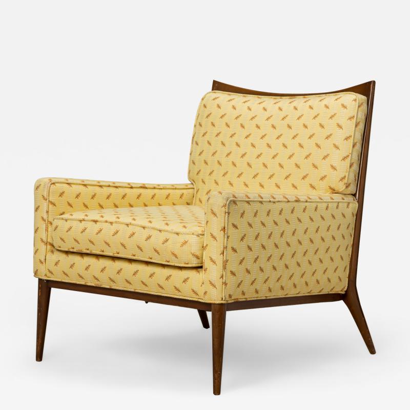  Directional Paul McCobb for DirectionalYellow Patterned Fabric and Walnut Lounge Armchair