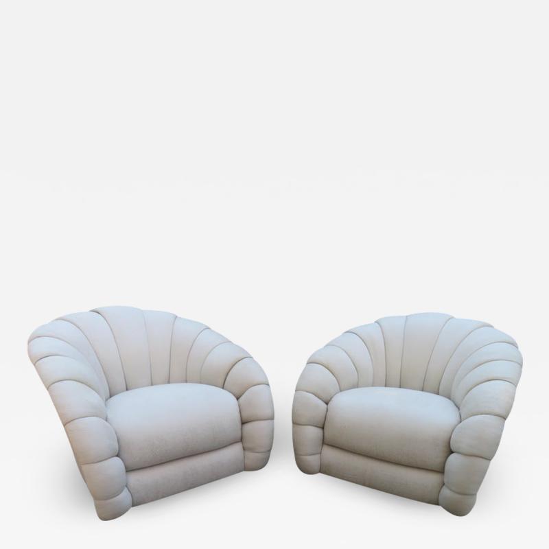  Directional Stunning Pair of Directional Crescent Tufted Swivel Lounge Chair Midcentury