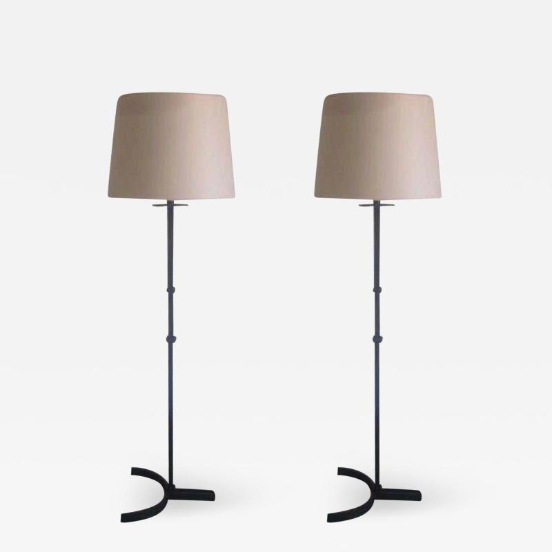  Disderot Pair of French Mid Century Modern Iron Floor Lamps by Disderot