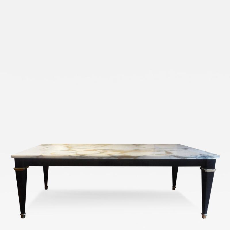  Dominique French Louis XVI Style Ebonized Coffee Table with Marble Top