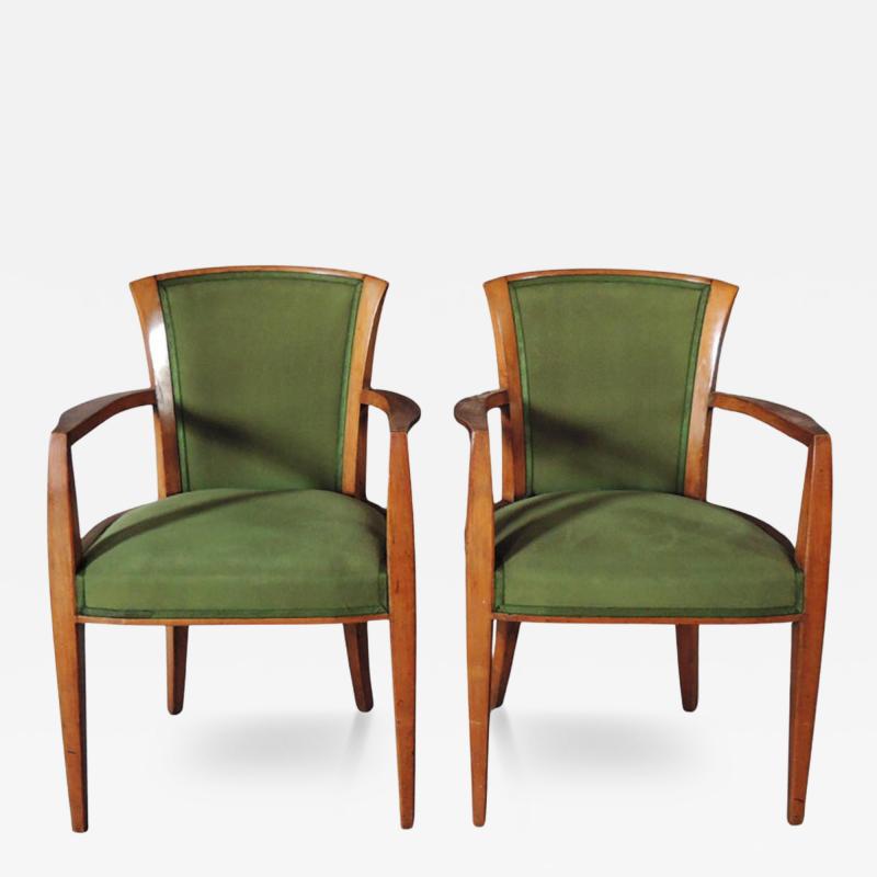  Dominique Pair Fine French Art Deco Walnut Armchairs by Dominique