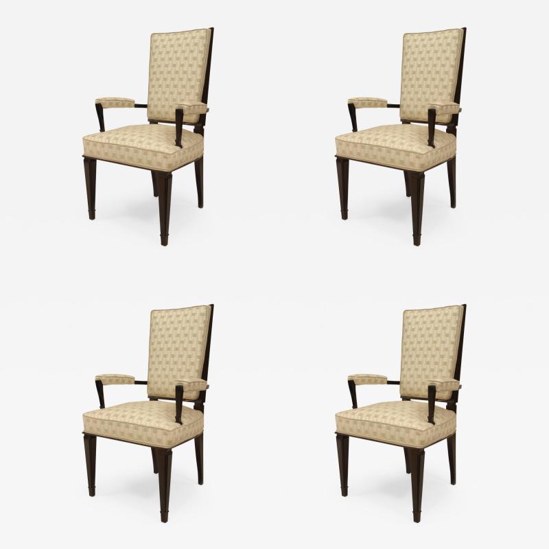  Dominique Set of 4 French 1940s Ebonized High Back Open Armchairs