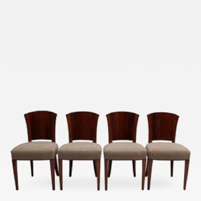  Dominique Set of Four Fine French Art Deco Walnut Chairs by Dominique