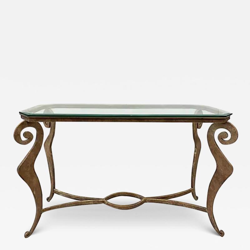  Donghia 1990s Donghia Style Steel Cut Stylized Console Table with Glass Top