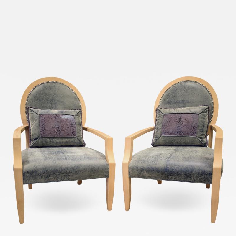  Donghia Donghia Pair of Elegant Lounge Chairs in Avodire 1980s