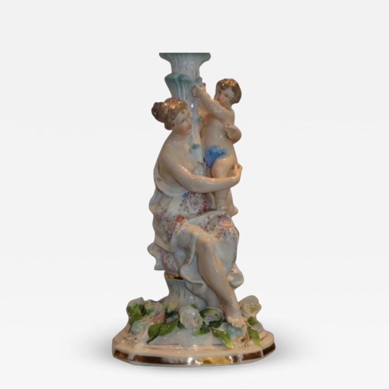  Dresden Porcelain Antique Hand Painted Dresden German Porcelain Figural Lamp W Maiden Putti