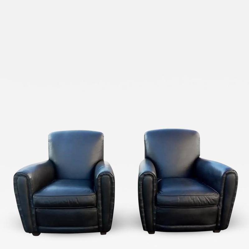  Drexel Drexel Heritage Furniture Drexel Heritage Art Deco Inspired Pair of Black Leather Club or Lounge Chairs