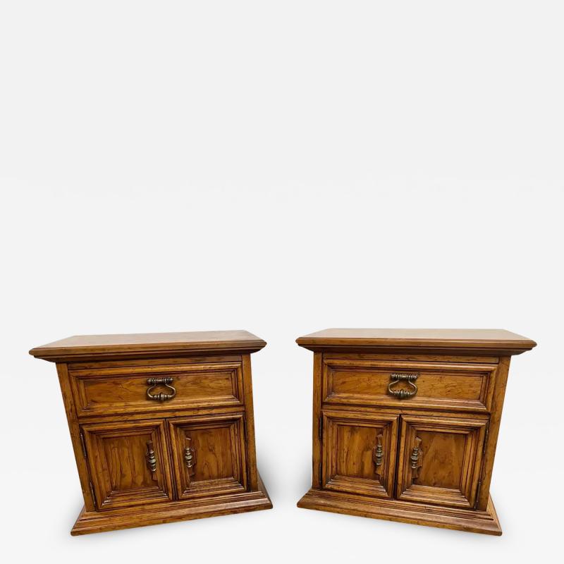  Drexel Drexel Heritage Furniture Drexel Heritage Campaign Style Pecan Wood Nightstand or End Table a Pair