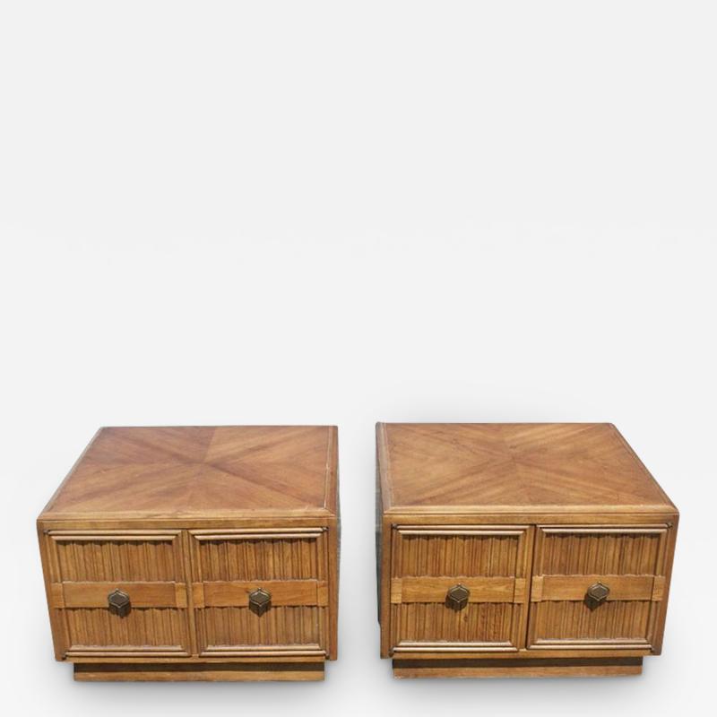  Drexel Drexel Heritage Furniture Pair of Plaudit by Drexel Two Toned Wood Nightstands Side Tables