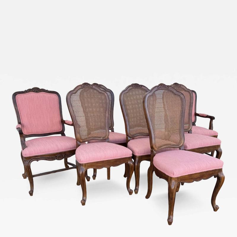  Drexel Drexel Heritage Furniture Set of 8 French Provincial Oak Cane Back Dining Chairs