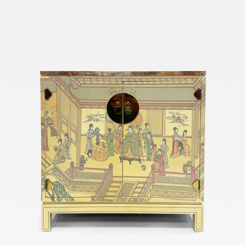  Drexel Drexel Heritage Furniture Vintage Drexel Heritage Chinoiserie Painted Cabinet Faux Painted Stone Top