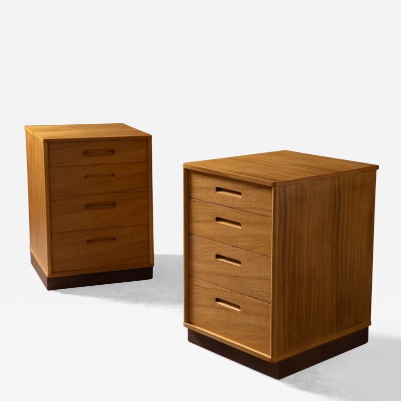  Dunbar Bleached Mahogany Nightstands with Leather Bases by Edward Wormley for Dunbar