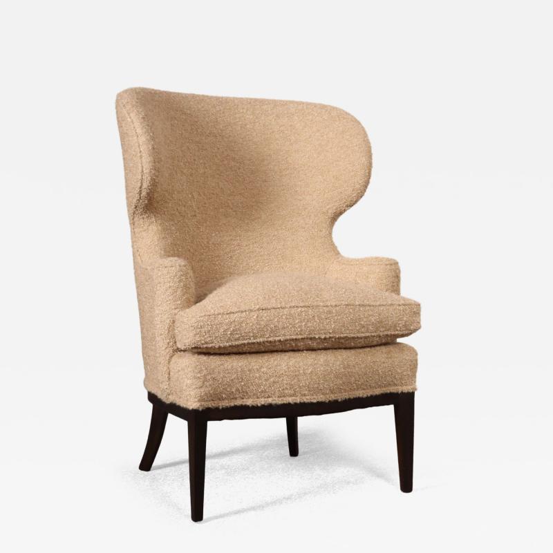 Dunbar Deco Mahogany and Boucl Wingback Chair by Edward Wormley for Dunbar Model 103B