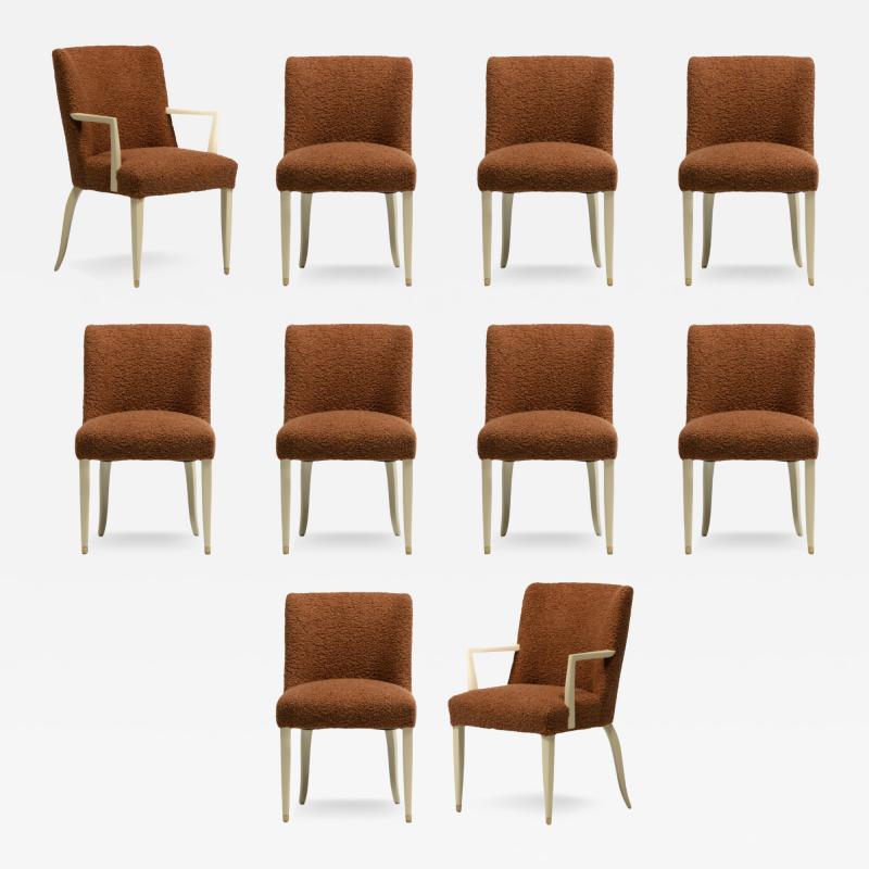  Dunbar Dunbar Set of 10 Dining Chairs with Bleached Mahogany Frames Cocoa Boucl 