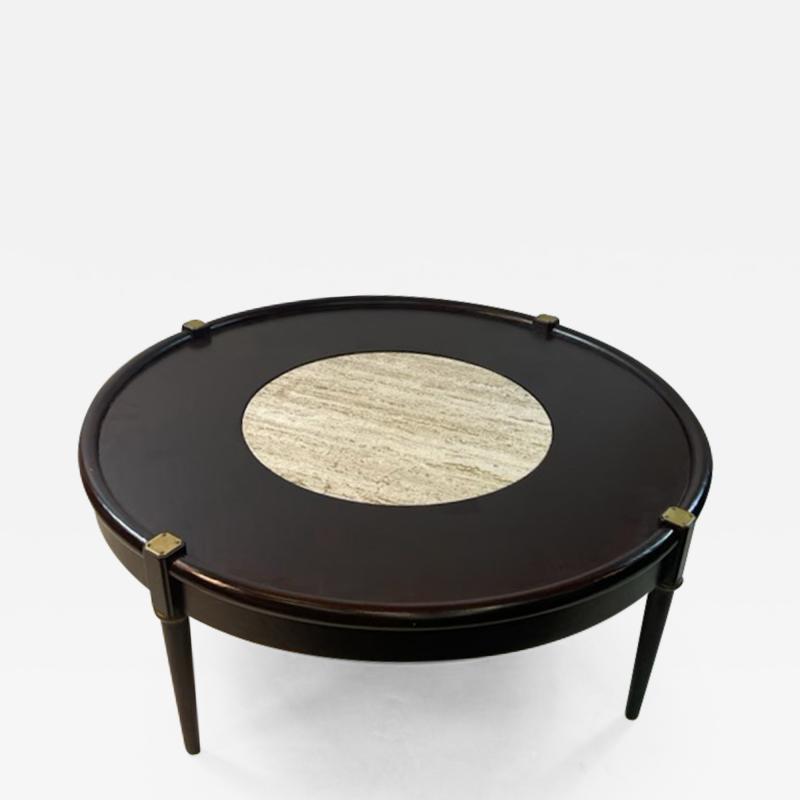  Dunbar MODERNIST TRAVERTINE BRASS AND WOOD COFFEE TABLE
