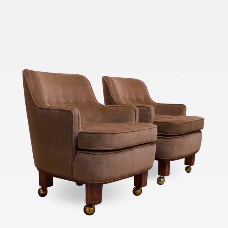  Dunbar Pair of Lounge Chairs in Mahogany and Velvet by Edward Wormley for Dunbar