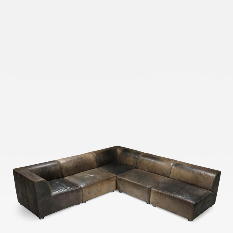  Durlet Sectional Corner Sofa in Patinated Leather Durlet 1980s