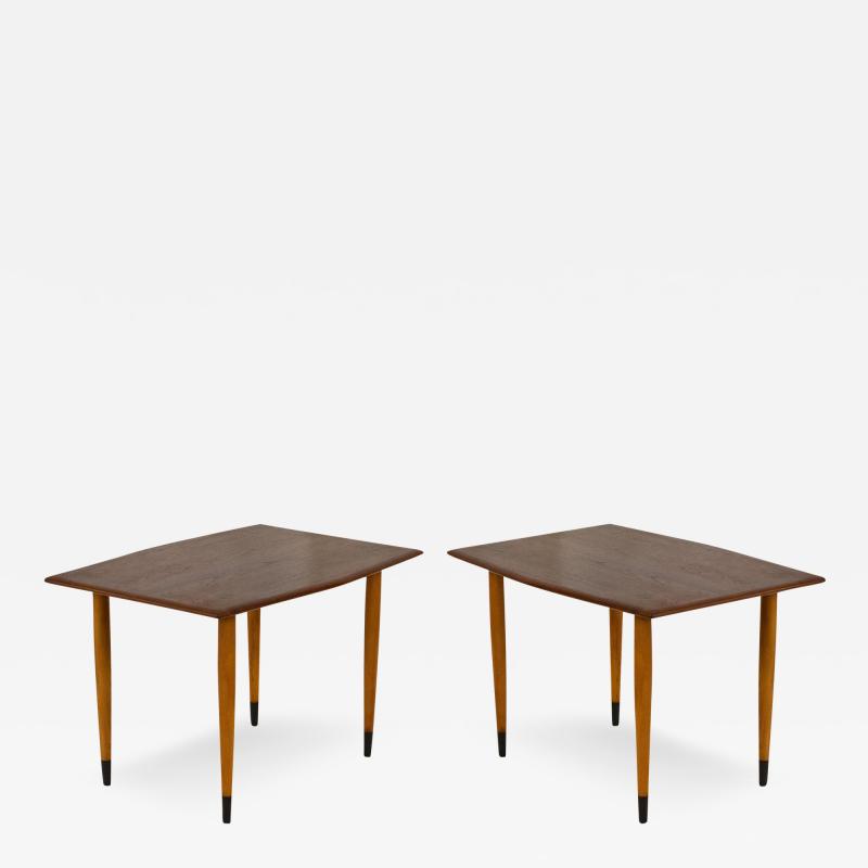  Dux Pair of Modern Teak and Brass Side Tables by Dux of Sweden