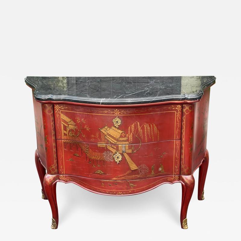  E J Victor Red Chinoiserie Black Marble Commode Newport Historic Mansion Collection